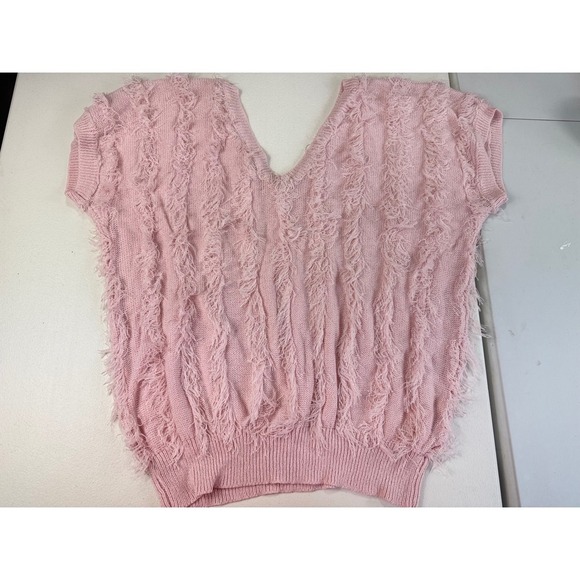 *Vintage* Loubella 90'S EYELASH Fringe KNIT V-neck Sweater Pink One Size - Picture 1 of 7